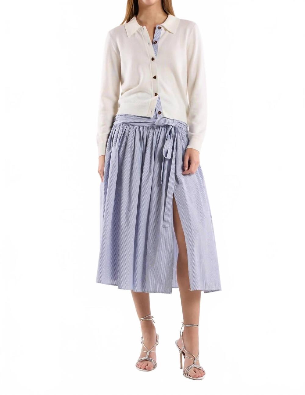 NEW CHRISTY LYNN maeve midi skirt in blue stripe